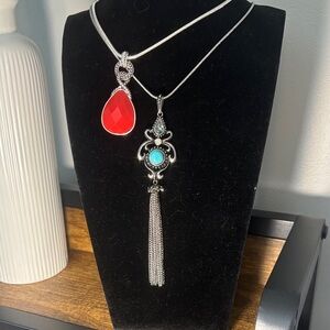 Two elegant necklaces with Red and Turquoise Accents. Like new!